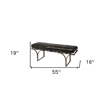 Load image into Gallery viewer, 16" Black And Antiqued Brass Upholstered Genuine Leather Bench