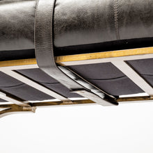 Load image into Gallery viewer, 16" Black And Antiqued Brass Upholstered Genuine Leather Bench
