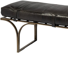Load image into Gallery viewer, 16" Black And Antiqued Brass Upholstered Genuine Leather Bench