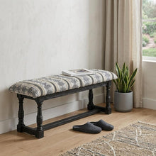 Load image into Gallery viewer, 15" Off White and Black Upholstered Faux Leather Bench