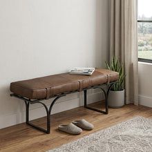 Load image into Gallery viewer, 55" Brown and Black Genuine Leather Upholstery Bench