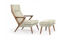 Load image into Gallery viewer, Faux Leather And Walnut Lounge Chair With Ottoman - Beige