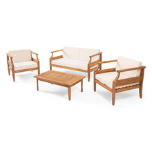 Load image into Gallery viewer, Alluvion - 4 Piece Wood Outdoor Patio Conversation Set With Cream Cushions - Teak / Beige