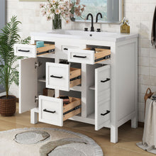 Load image into Gallery viewer, Bathroom Vanity Cabinet With Resin Integrated Sink 4 Drawers, 2 Doors - White