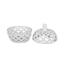Load image into Gallery viewer, Ceramic Lidded Jar With Lattice Design - White