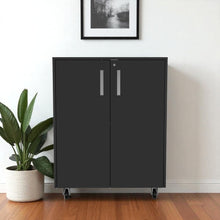 Load image into Gallery viewer, 35" Wood Rolling Storage Cabinet With Two Doors - Black
