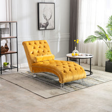 Load image into Gallery viewer, Velvet Chaise Lounge Indoor, Button Tufted Upholstered Chaise Lounge Chair With Pillow
