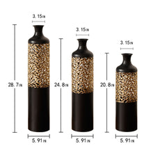 Load image into Gallery viewer, Floor Metal Vases Decorated Metal Vases (Set of 3) Gorgeous Home Decoration Large Glazed Metal Vases - Black / Gold