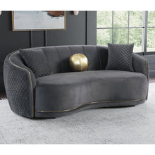 Load image into Gallery viewer, Luxe Upholstered Curved Sofa With Trim And Diamond Quilting - Dark Gray