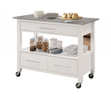 Load image into Gallery viewer, 43" Rolling Kitchen Island With Storage - White / Silver