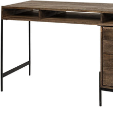 Load image into Gallery viewer, 56" Medium Brown Wooden Writing Desk With 3 Drawers And 3 Open Shelves