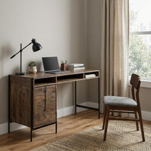 Load image into Gallery viewer, 56" Medium Brown Wooden Writing Desk With 3 Drawers And 3 Open Shelves