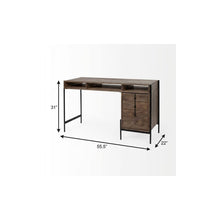 Load image into Gallery viewer, 56" Medium Brown Wooden Writing Desk With 3 Drawers And 3 Open Shelves