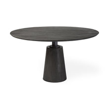 Load image into Gallery viewer, 54" Brown Solid Wood and Iron Pedestal Base Round Top Dining Table