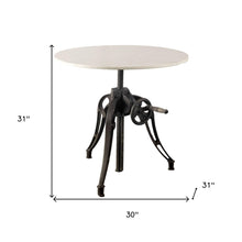 Load image into Gallery viewer, 30" White And Black Rounded Marble And Metal Three Leg Base Dining Table