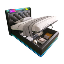 Load image into Gallery viewer, Upholstered Bed, 360 Surround LED Function, Remote Control, Hydraulic Storage Bed With USB, Type-C Charging (Without Mattress)