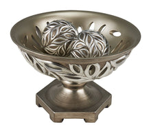 Load image into Gallery viewer, Leaf Poly Decorative Pedestal Bowl With Orbs - Brushed Silver