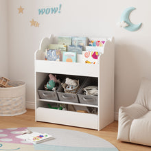 Load image into Gallery viewer, Bookshelf With Storage Bins And Drawer, Multi Functional Book Organizer For Toddlers - White