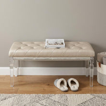 Load image into Gallery viewer, 54" Champagne and Clear Upholstered Faux Leather Bench
