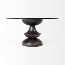 Load image into Gallery viewer, 60" Rounded Glass And Solid Manufactured Wood Pedestal Base Dining Table - Brown