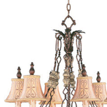 Load image into Gallery viewer, 39" Six Light Metal Dimmable Chandelier With Shades - Bronze / Cream