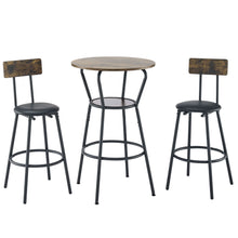 Load image into Gallery viewer, Rustic Brown Round Bar Table And Stool Set With Shelf, Upholstered Stool With Backrest - Antique Brown