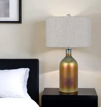 Load image into Gallery viewer, Glass Novelty Table Lamp With Gray Drum Shade - Gold