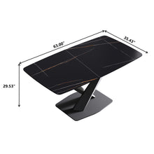 Load image into Gallery viewer, 63" Artificial Stone Black Curved Black Metal Leg Dining Table - Black