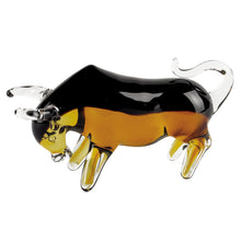 Load image into Gallery viewer, Murano Bull Figurine Tabletop Sculpture (376106) - Clear / Brown / Black