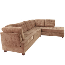 Load image into Gallery viewer, Truffle Waffle Suede Sectional Sofa With Tufted Cushions And Accent Pillows, Reversible Chaise - Neutral