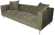 Load image into Gallery viewer, Velvet Sofa And Toss Pillows With Gold Legs - Gray Brown