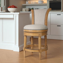 Load image into Gallery viewer, 25" Fabric And Solid Wood Counter Height Swivel Bar Chair - Gray / Natural