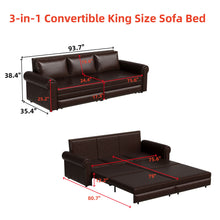Load image into Gallery viewer, 3 In 1 Convertible Sleeper Sofa With Nailhead Trim & Rolled Arm