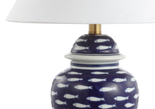 Load image into Gallery viewer, 22" Urn Table Lamp With Empire Shade - Navy Blue / White / Gold