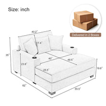 Load image into Gallery viewer, Oversized Chaise Lounger Modern Style Sofa Couch With Pillows, Charge Station & Cup Holders
