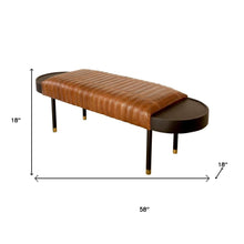 Load image into Gallery viewer, Warm Brown Leather And Solid Wood Bench