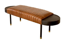 Load image into Gallery viewer, Warm Brown Leather And Solid Wood Bench