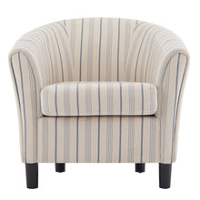 Load image into Gallery viewer, Modern Barrel Fabric Striped Barrel Chair With Channel Stitching - Beige / Blue Stripe