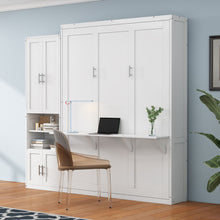 Load image into Gallery viewer, Murphy Bed With Side Cabinet Storage Shelf, Folding Wall Bed With Desk Combo