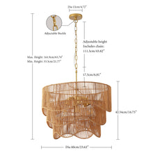 Load image into Gallery viewer, Chandelier With 7 Light E26 Base, Adjustable Height Wave Pendant Light For Living Room - Gold