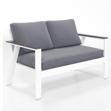 Load image into Gallery viewer, All Weather Patio Loveseat With Armrests & Angled Backrest - White / Gray