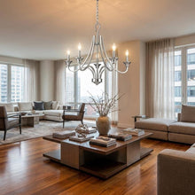 Load image into Gallery viewer, Silver Candle Style Five Light Metal Dimmable Chandelier