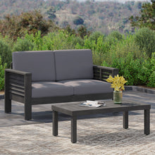Load image into Gallery viewer, Acacia Wood Loveseat And Coffee Table Set With Cushions