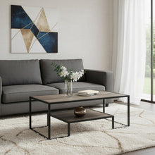 Load image into Gallery viewer, Paper Veneer And Metal Rectangular Coffee Table With Shelf - Black And Rustic Oak