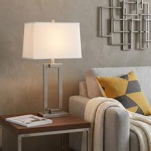 Load image into Gallery viewer, 30" Silver Metal Table Lamp With White Rectangular Shade