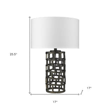 Load image into Gallery viewer, 26" Black Metal Column Table Lamp With White Drum Shade