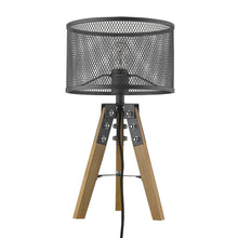 Load image into Gallery viewer, 20" Brown Solid Wood Tripod Table Lamp With Black Drum Shade