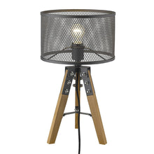 Load image into Gallery viewer, 20" Brown Solid Wood Tripod Table Lamp With Black Drum Shade