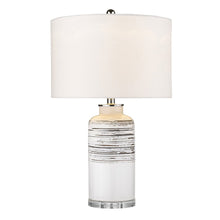 Load image into Gallery viewer, 25" Black and White Ceramic Column Lamp With White Drum Shade