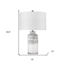 Load image into Gallery viewer, 25" Black and White Ceramic Column Lamp With White Drum Shade
